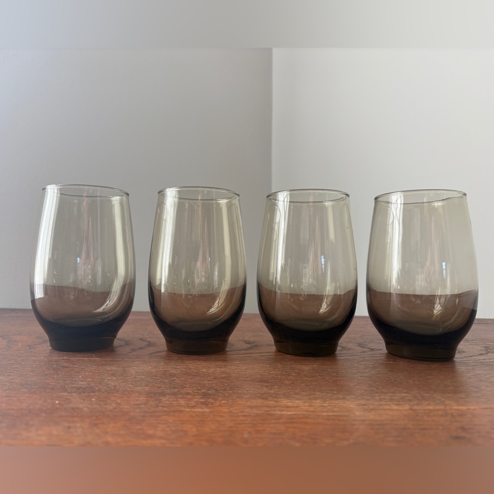 Vintage MCM Drinking Glasses Set of 4 Tawny Brown Tempo by Libbey Glass